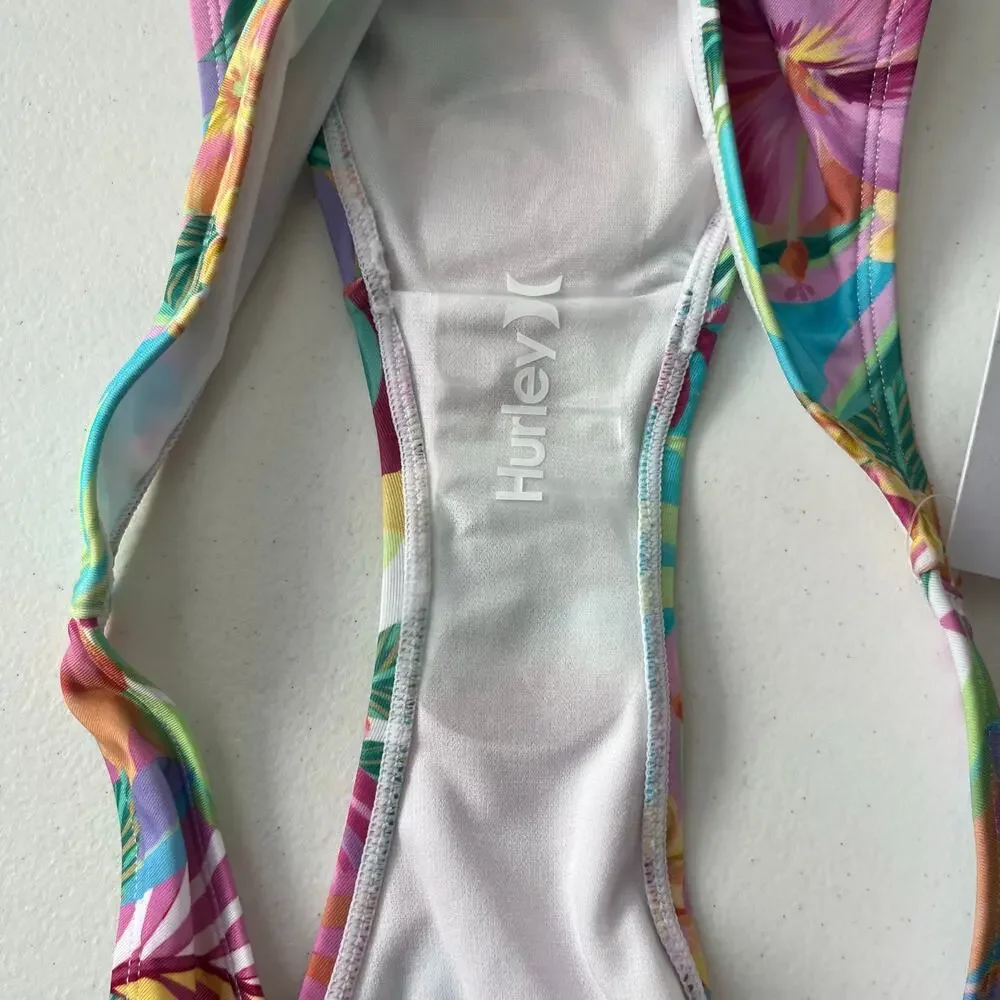 Hurley 2-Piece Bikini Set Women's Large Colorful Tropical Hawaiian Swimwear NEW